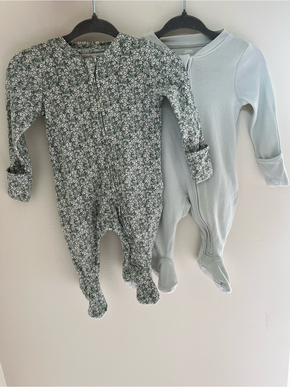 Amazon Essentials Sage Floral and Light Green Baby Footed One-Pieces